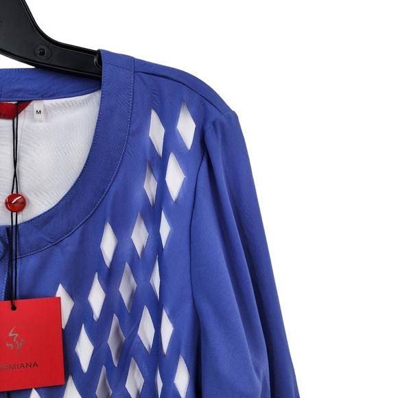 Firmiana Women's Diamond Design Ruffle Button Top - M - Picture 2 of 6